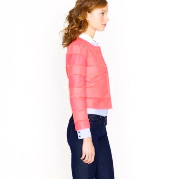 J. Crew - Frayed Cropped Jacket Blazer in Neon Rose - Picture 3 of 5